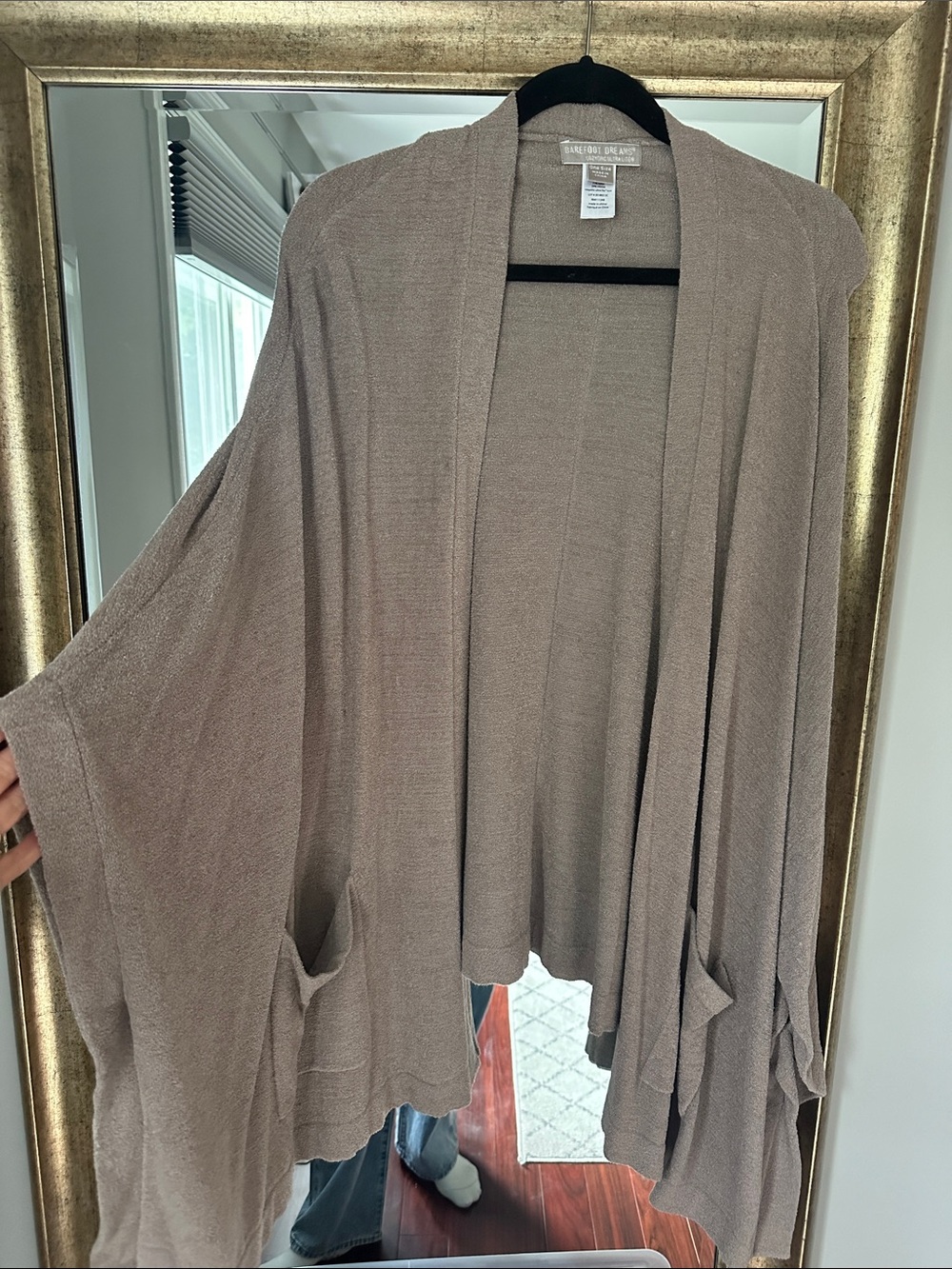 Barefoot Dreams Taupe Open-Front Draped Cardigan